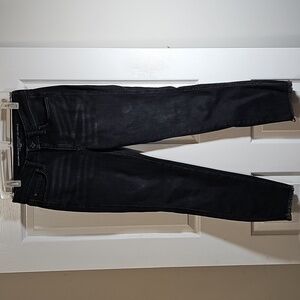 Chicos Black Jeans Define Me Denim Straight Leg Fringe Raw Hem Ankle Size 2